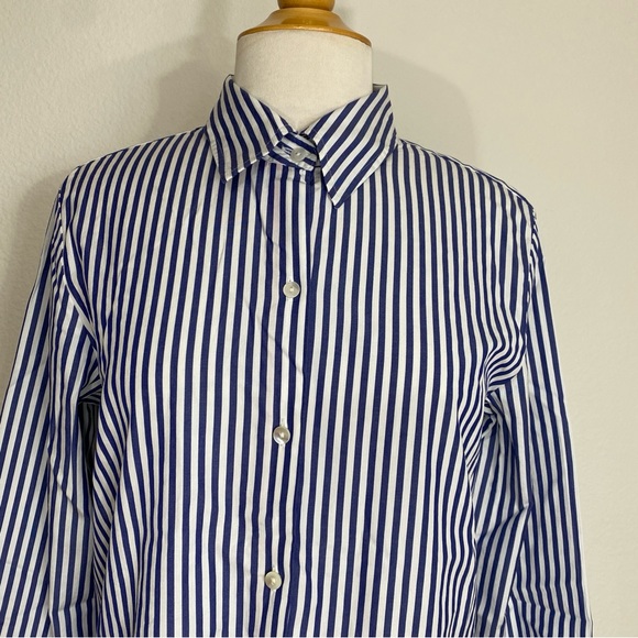 Vintage Ann Taylor Blue White Stripe Collar Button Down Long Sleeve Shirt Size L - Picture 5 of 14